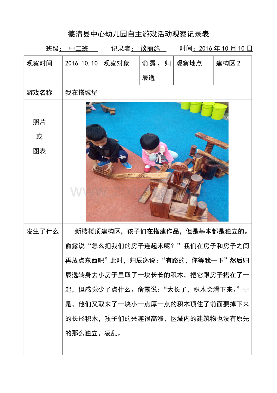 自主游戏活动观察记录表.doc_第1页
