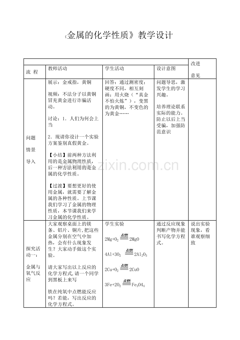 教学《金属的化学性质》教学设计.docx_第1页