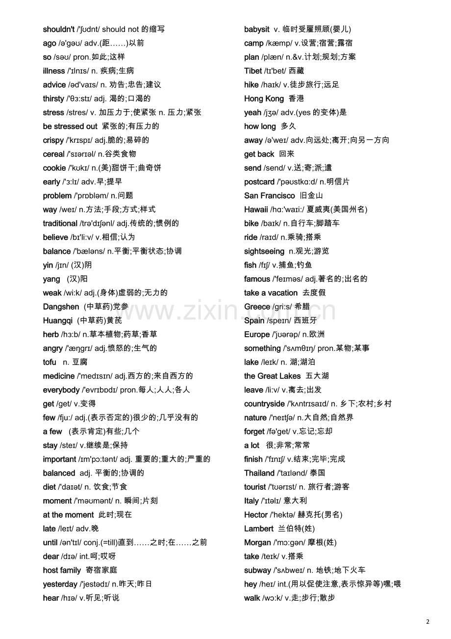 新目标英语八年级上单词表(单词-新版音标-词类-中文注释-Lucida-Sans字体).doc_第2页