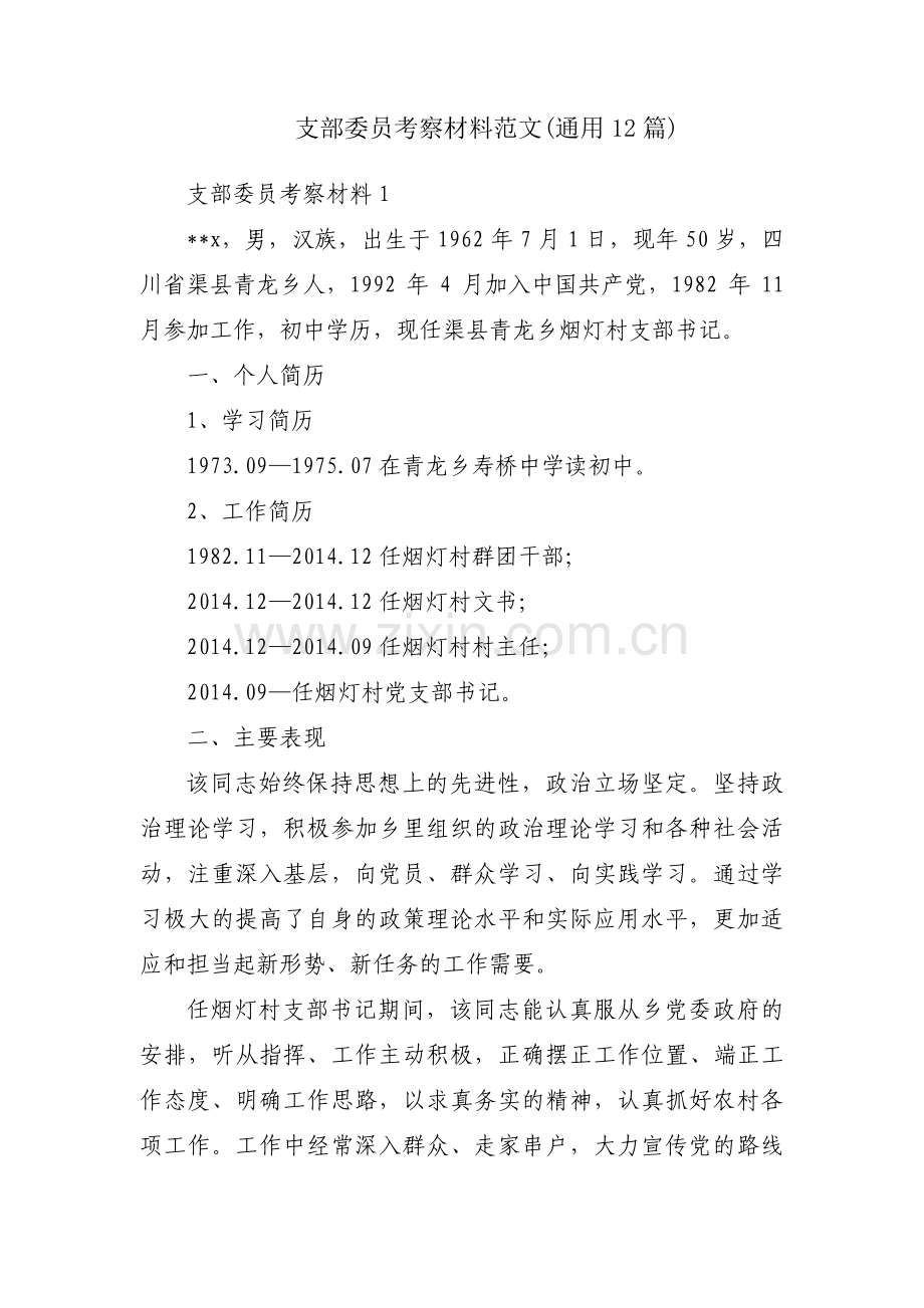 支部委员考察材料范文(通用12篇).pdf_第1页