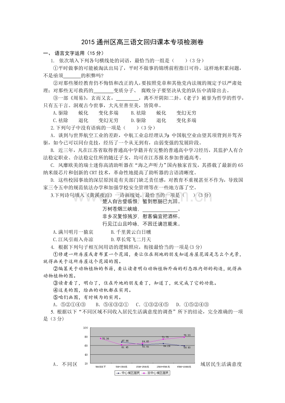 通州区高三语文回归课本专项检测.doc_第1页
