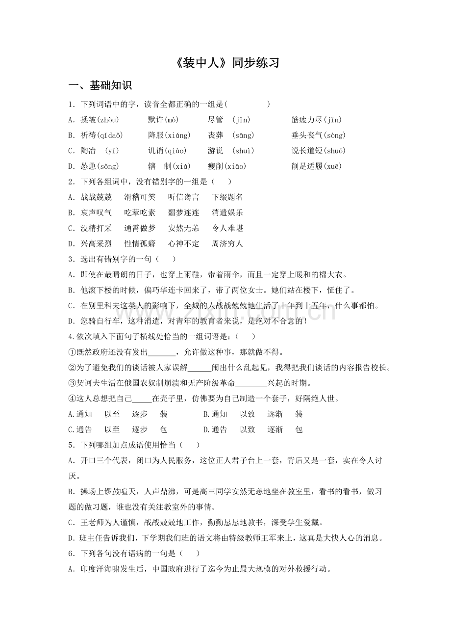 《套中人》同步练习.doc_第1页