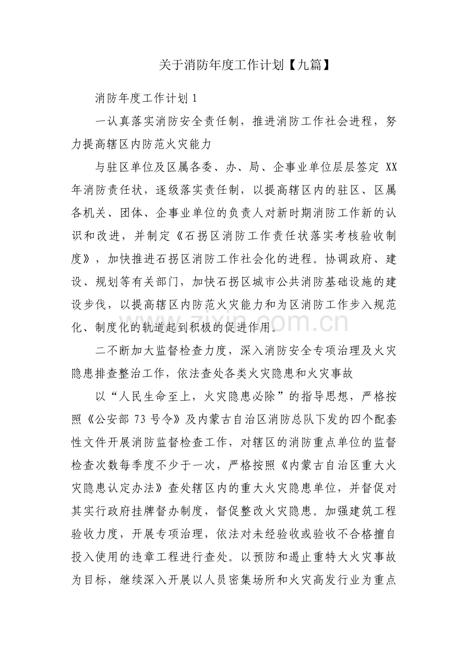 关于消防年度工作计划【九篇】.pdf_第1页