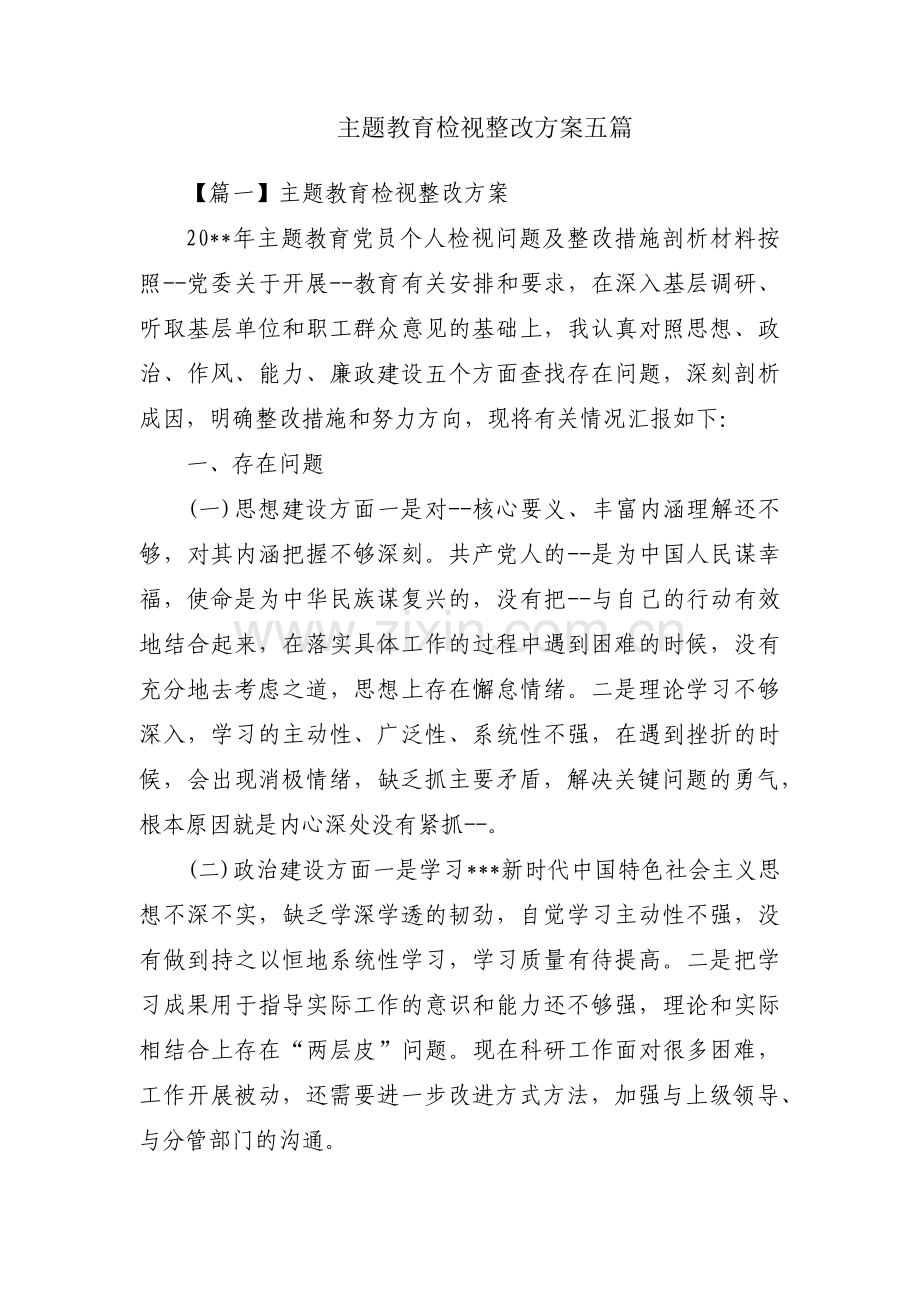 主题教育检视整改方案五篇.pdf_第1页