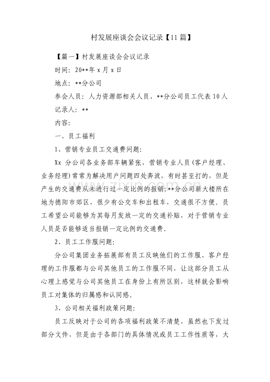 村发展座谈会会议记录【11篇】.pdf_第1页