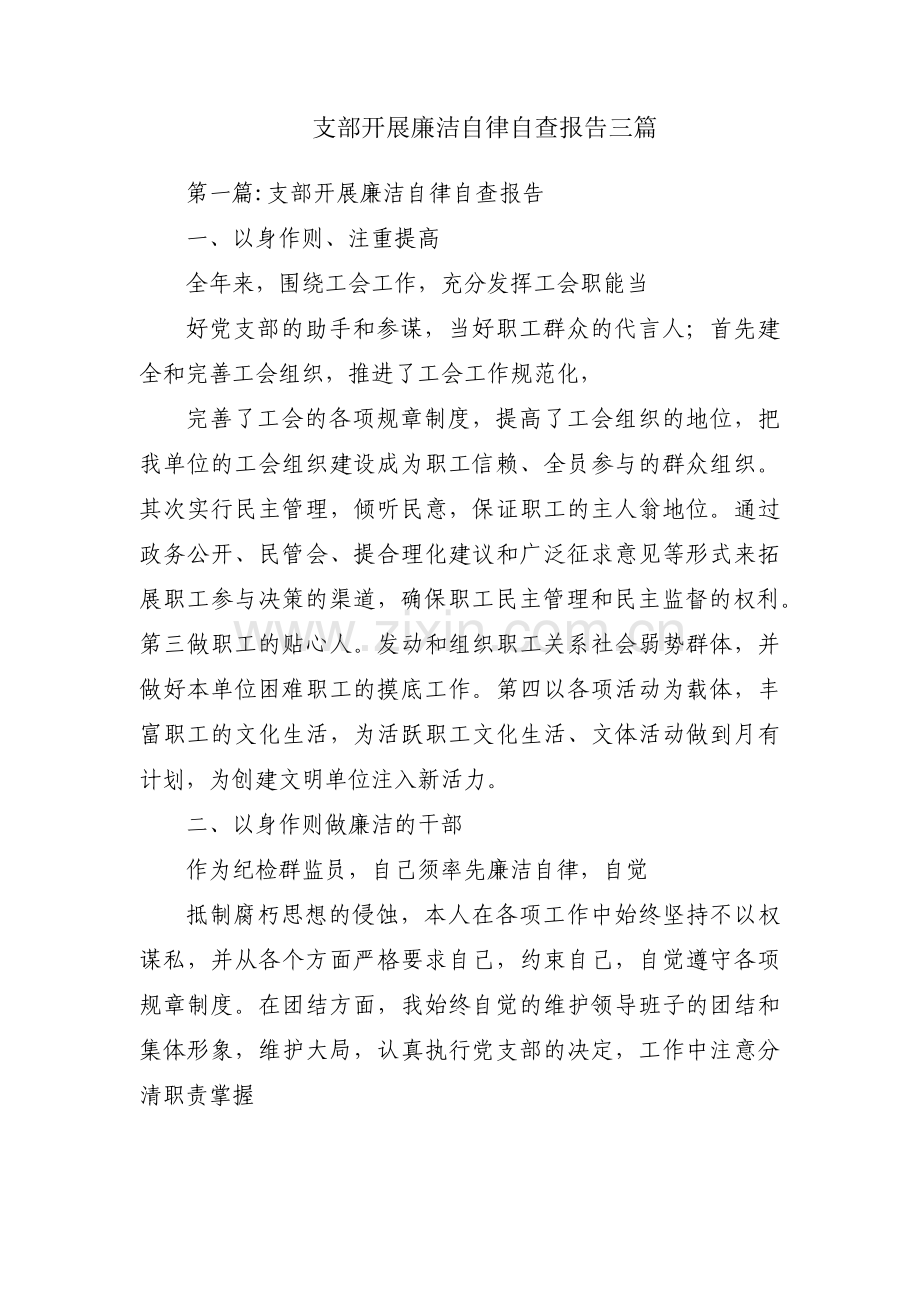 支部开展廉洁自律自查报告三篇.pdf_第1页