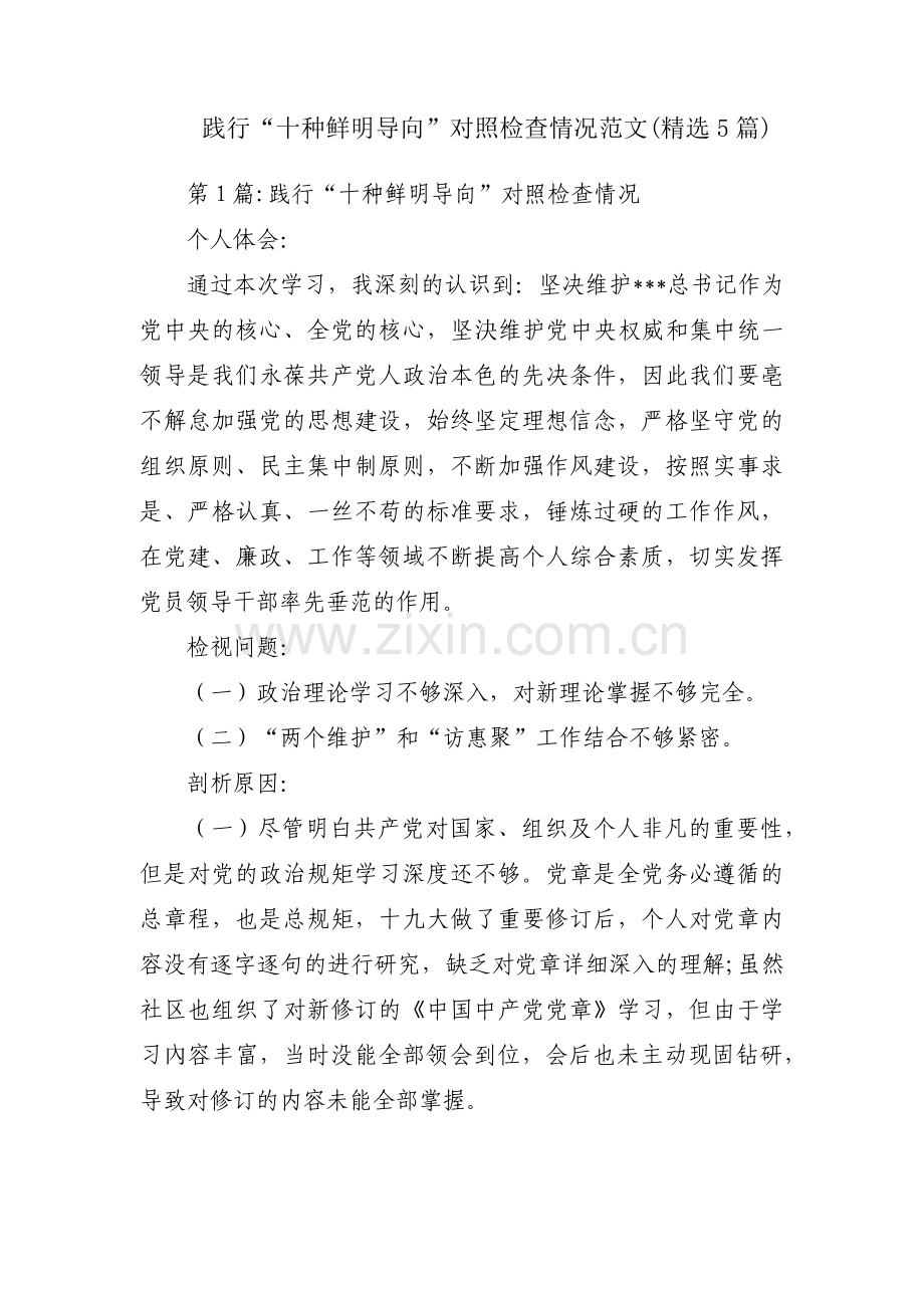 践行“十种鲜明导向”对照检查情况范文(5篇).pdf_第1页