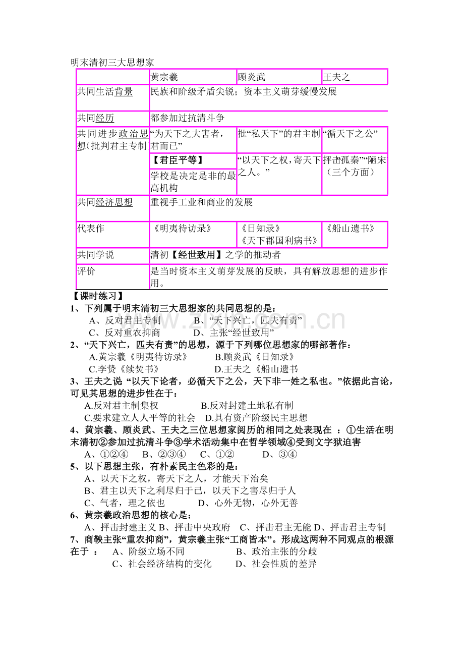 明末清初的思想活跃局面导学案.doc_第2页