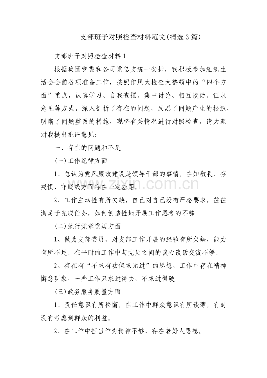 支部班子对照检查材料范文(3篇).pdf_第1页