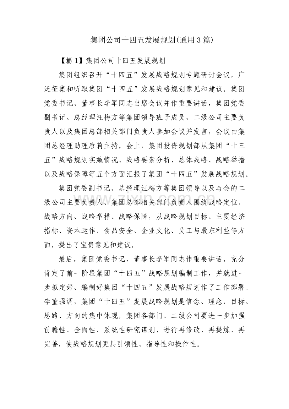 集团公司十四五发展规划(通用3篇).pdf_第1页