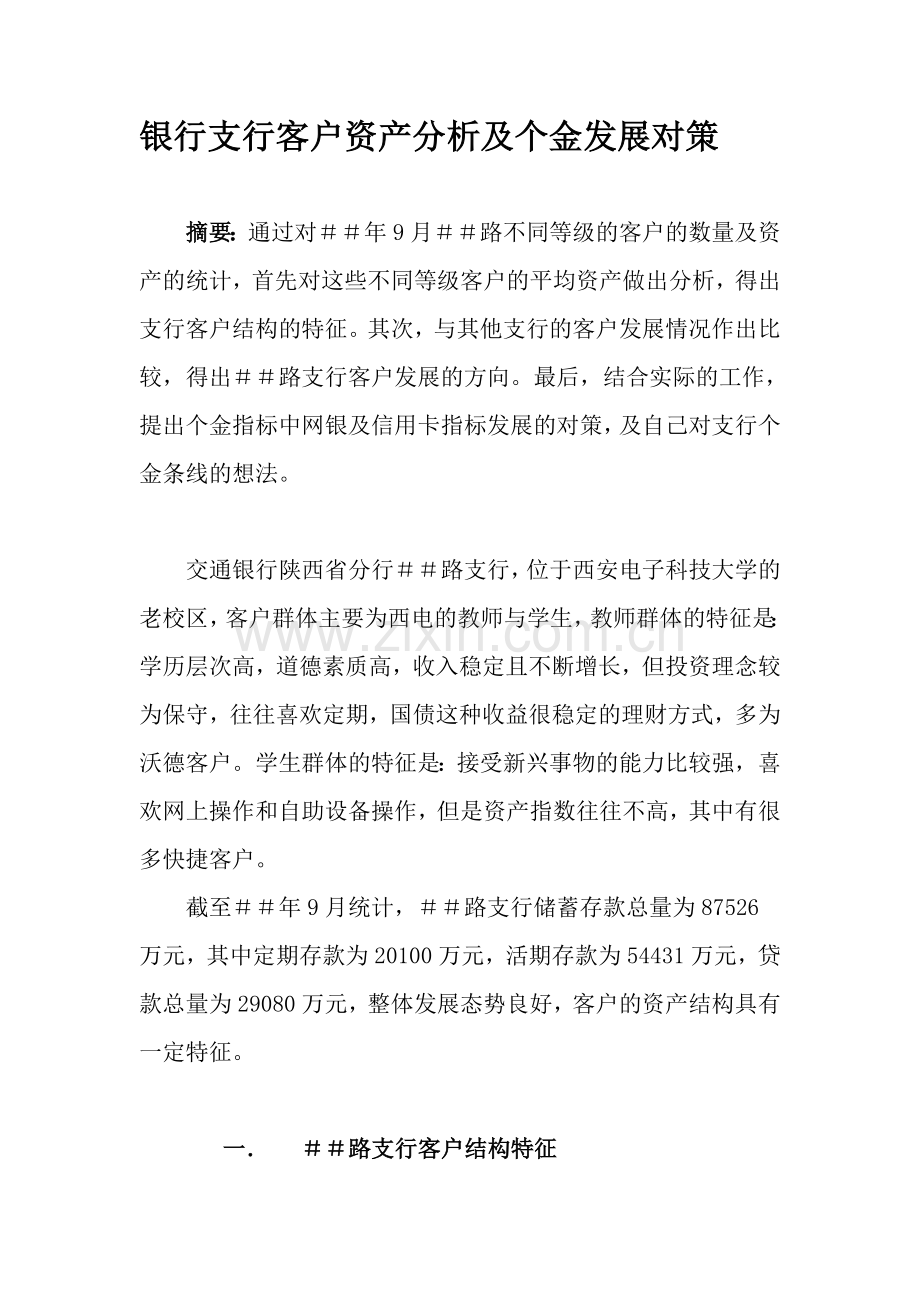 银行支行客户资产分析及个金发展对策.doc_第1页