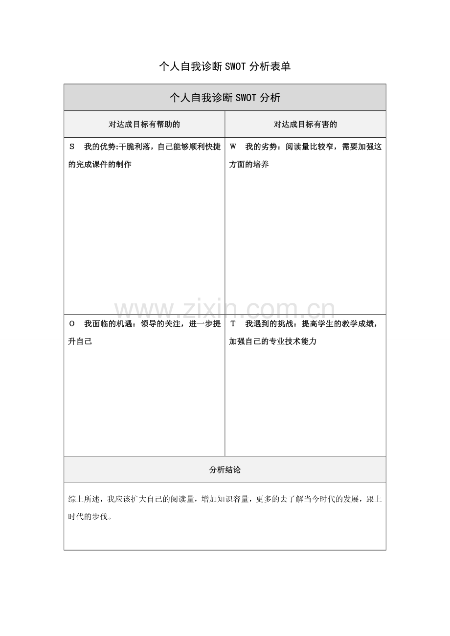 贺晓红个人自我诊断SWOT分析表.doc_第1页