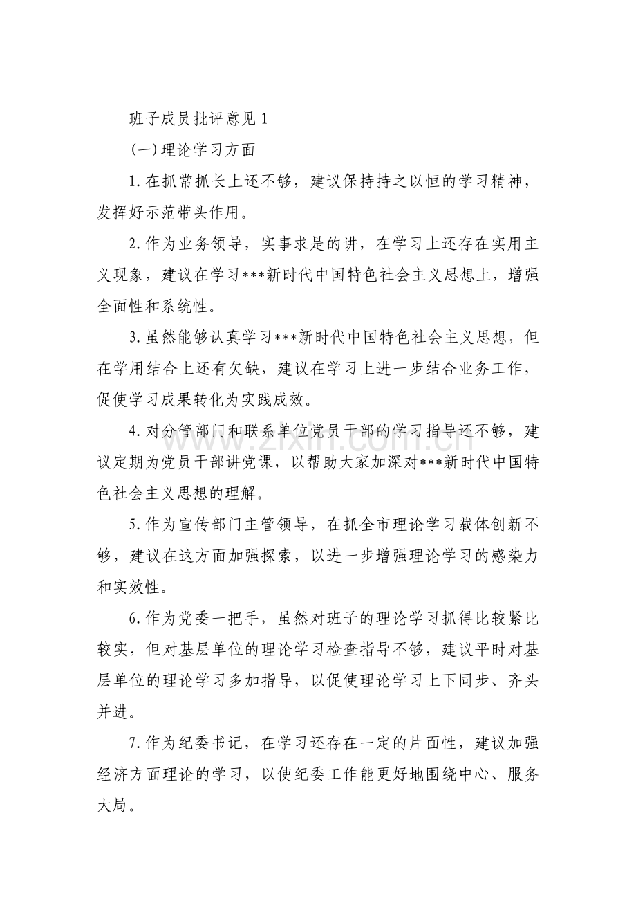 班子成员批评意见【13篇】.pdf_第1页