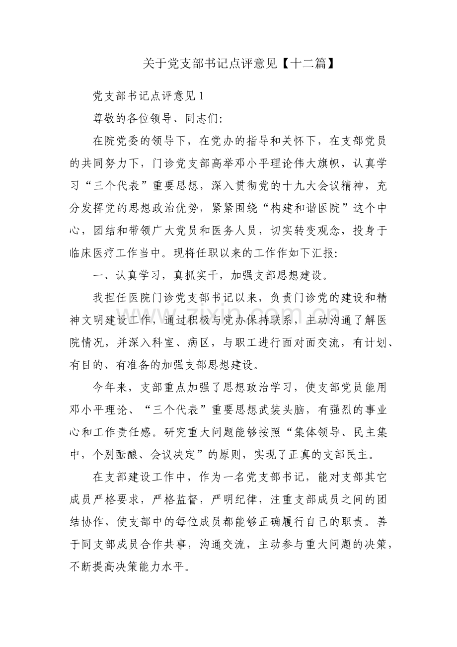 关于党支部书记点评意见【十二篇】.pdf_第1页