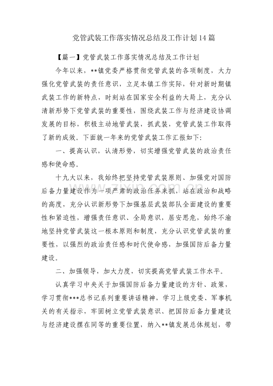 党管武装工作落实情况总结及工作计划14篇.pdf_第1页