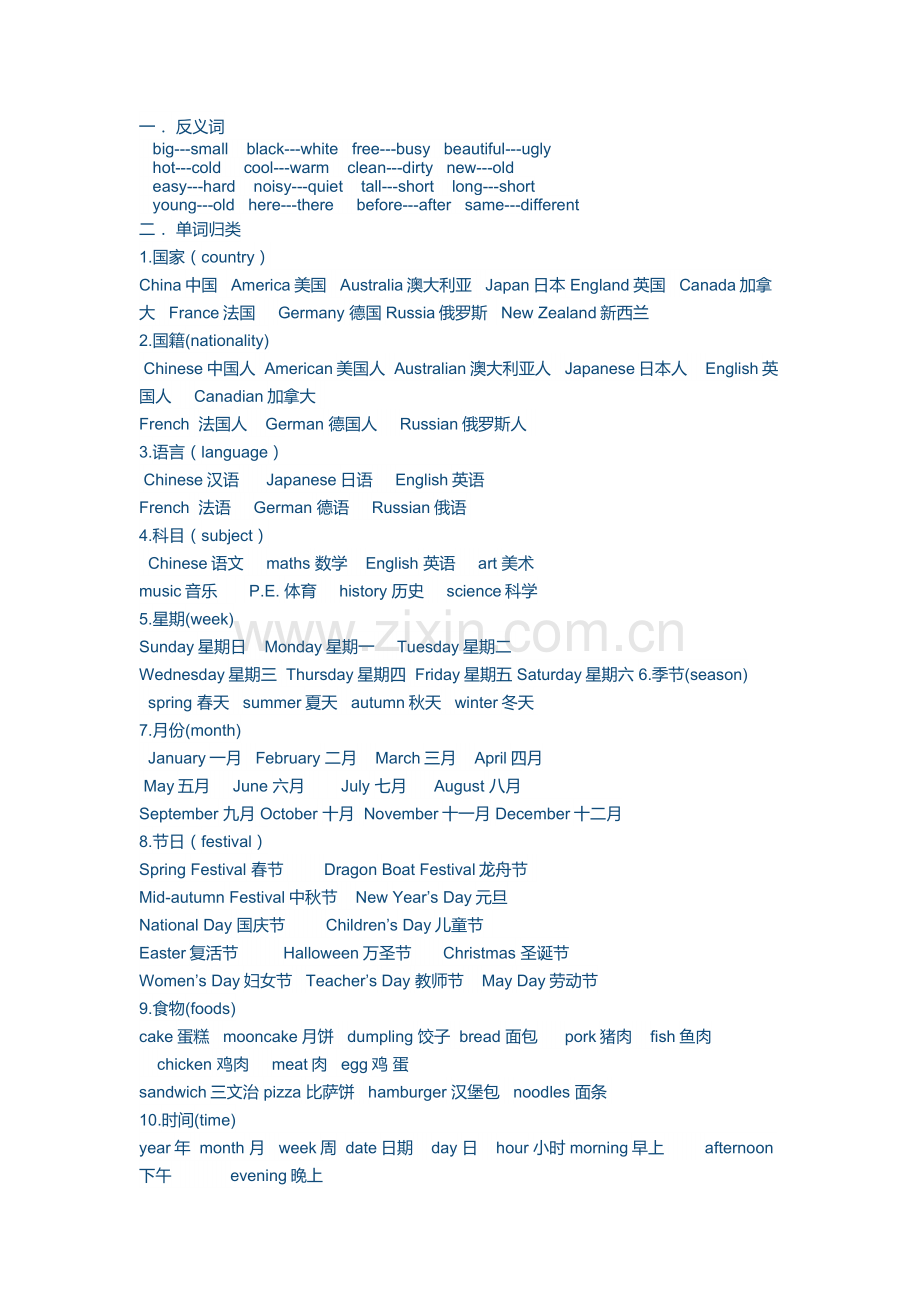 六年级英语复习单词分类.docx_第1页