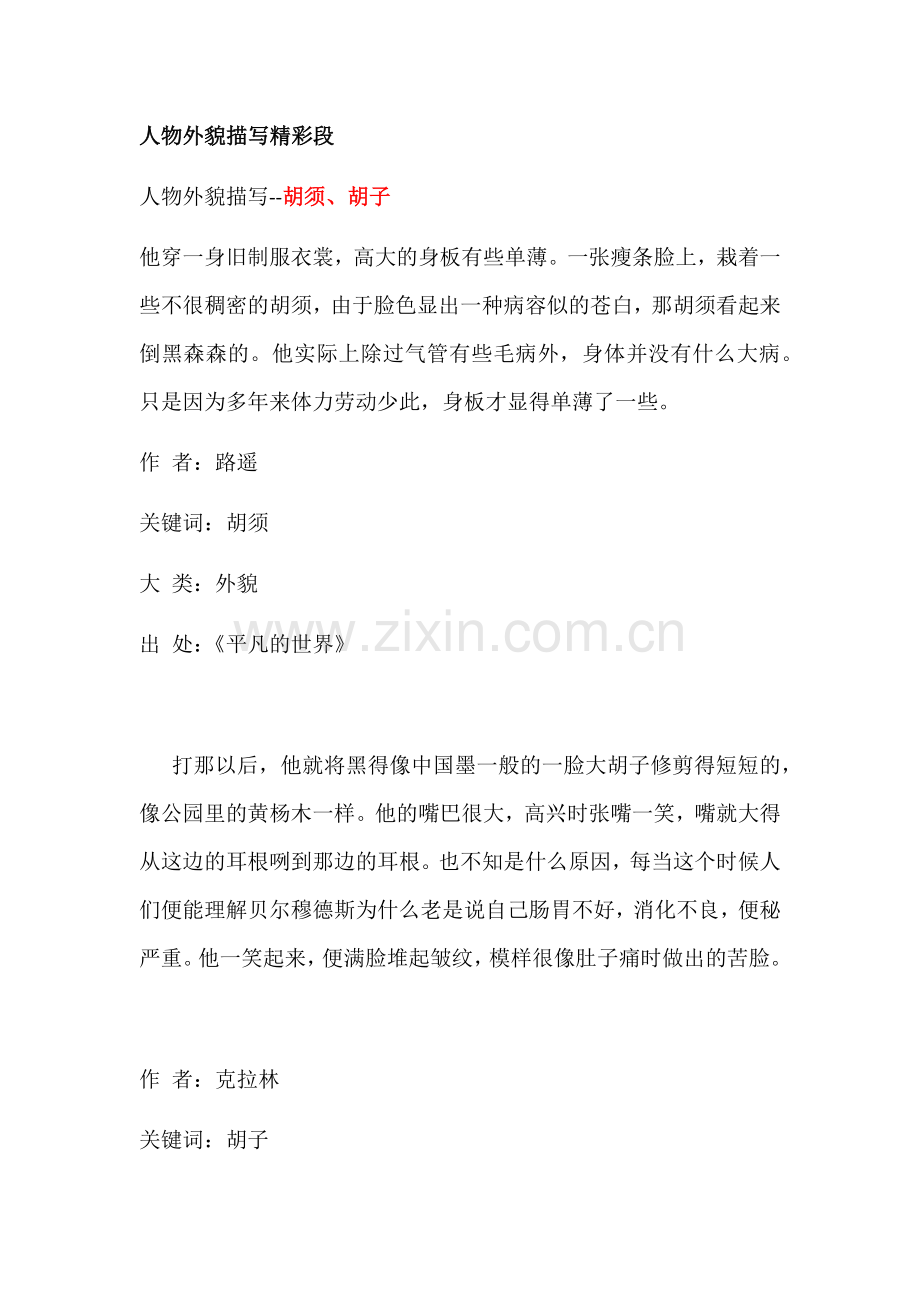 人物外貌描写精彩段下午用.docx_第1页
