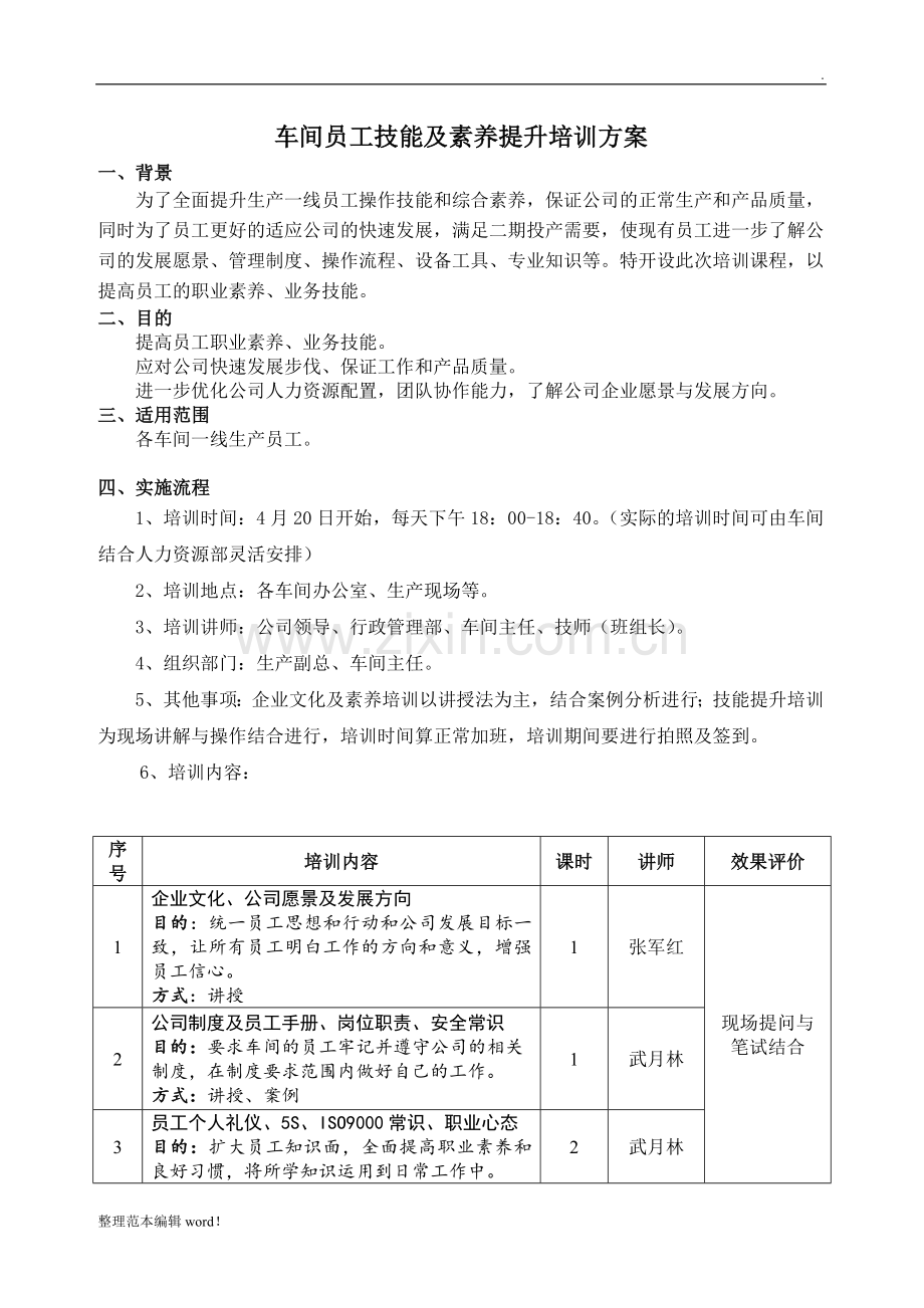 车间员工技能培训方案.doc_第1页