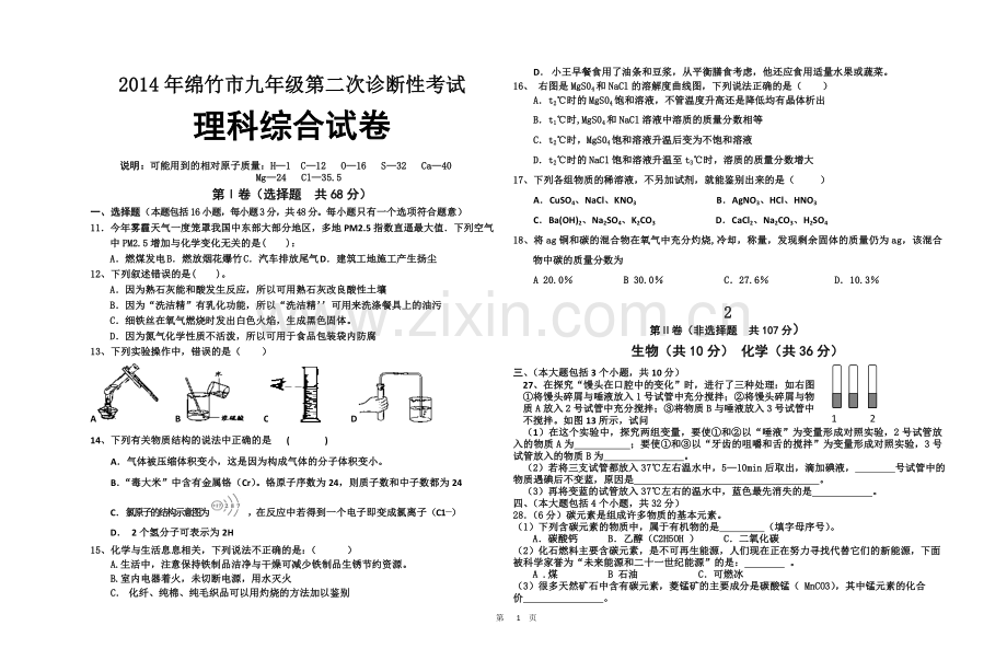 初中二诊化学试题.doc_第1页