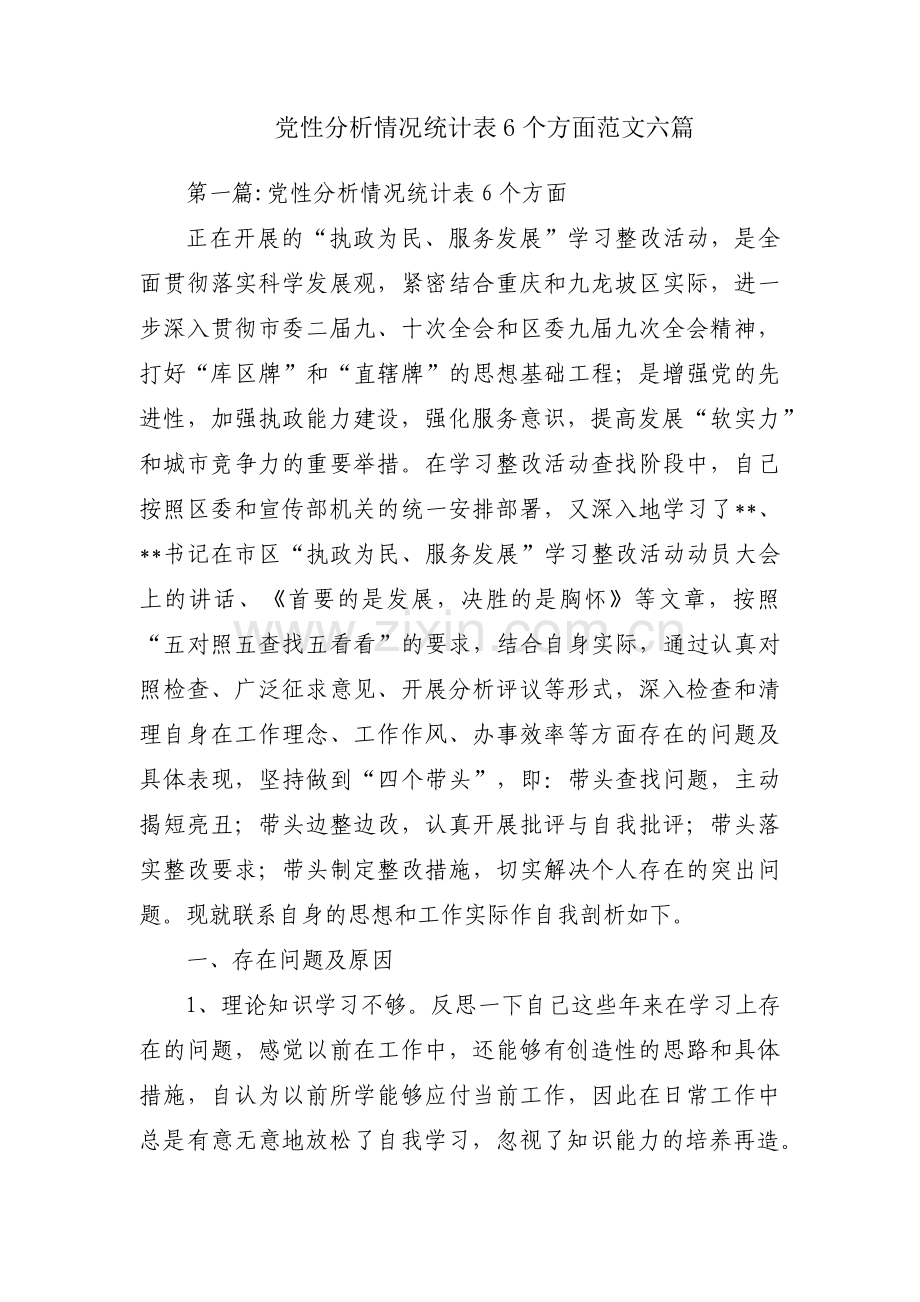 党性分析情况统计表6个方面范文六篇.pdf_第1页