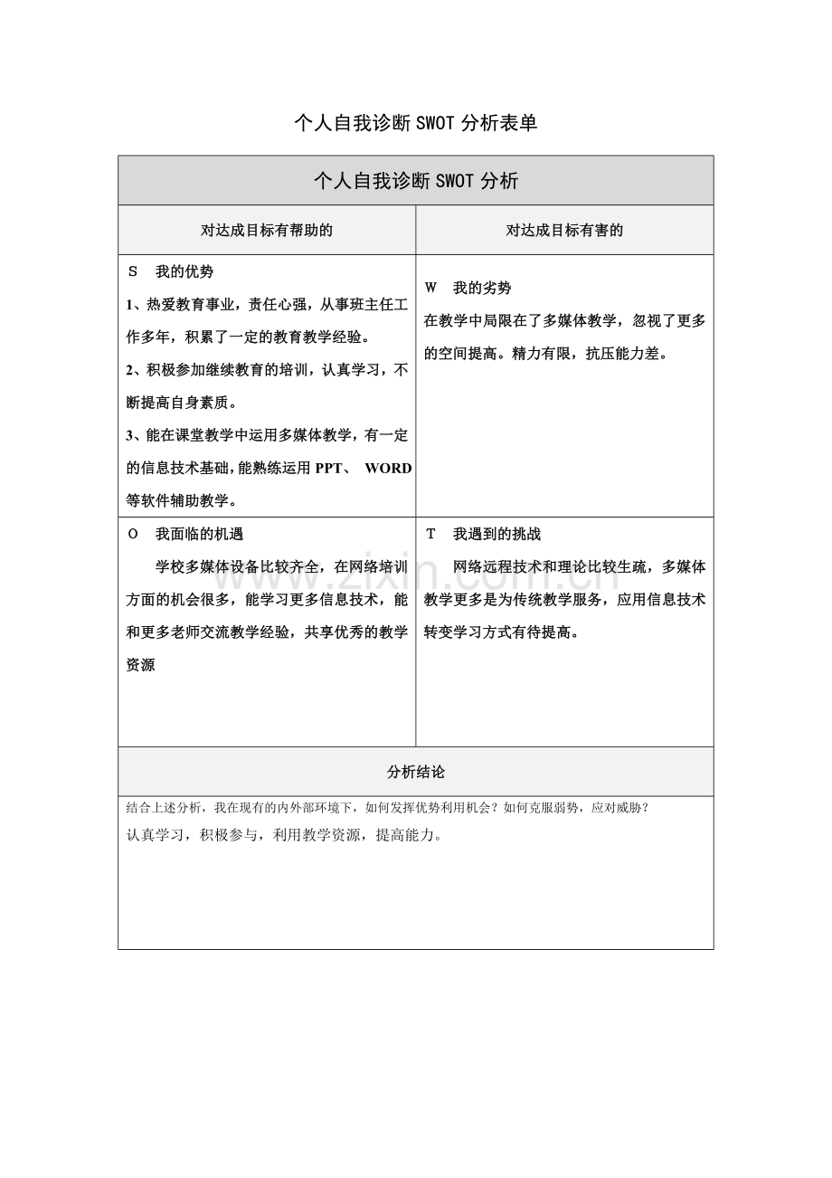 李洁新个人自我诊断SWOT分析表.doc_第1页
