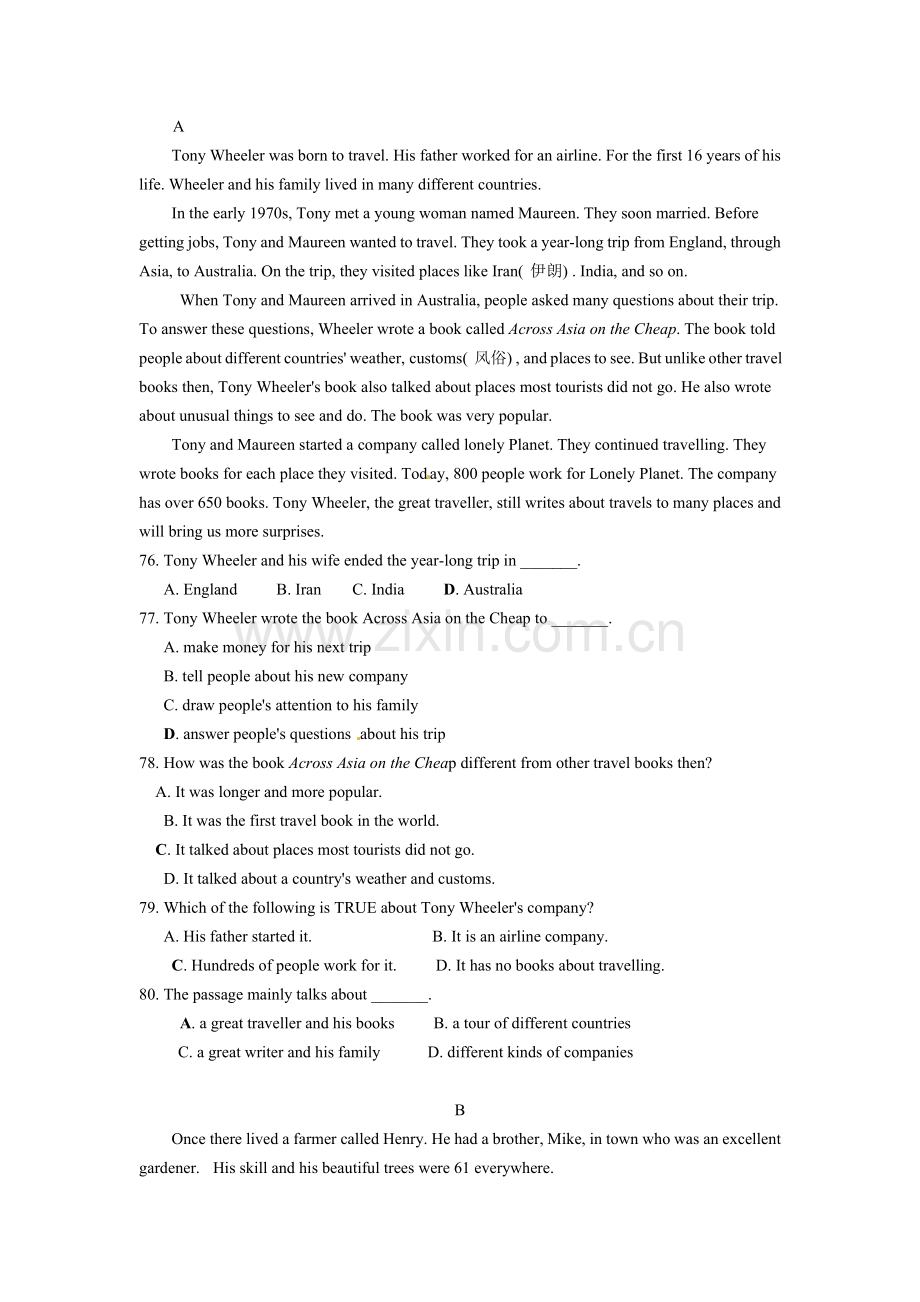 阅读理解及完形填空.doc_第1页