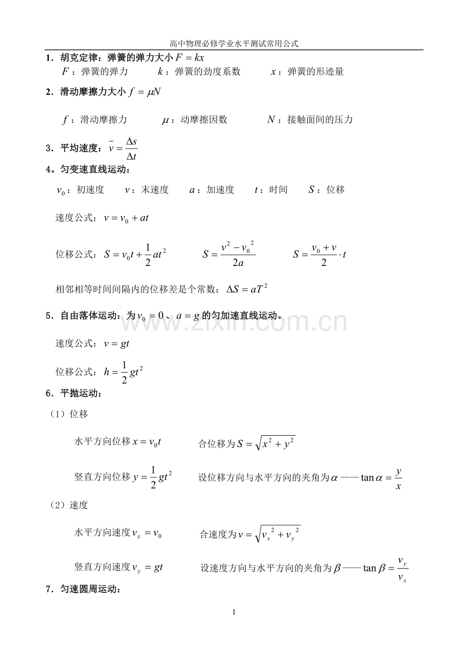 高中学业水平测试常用公式.doc_第1页