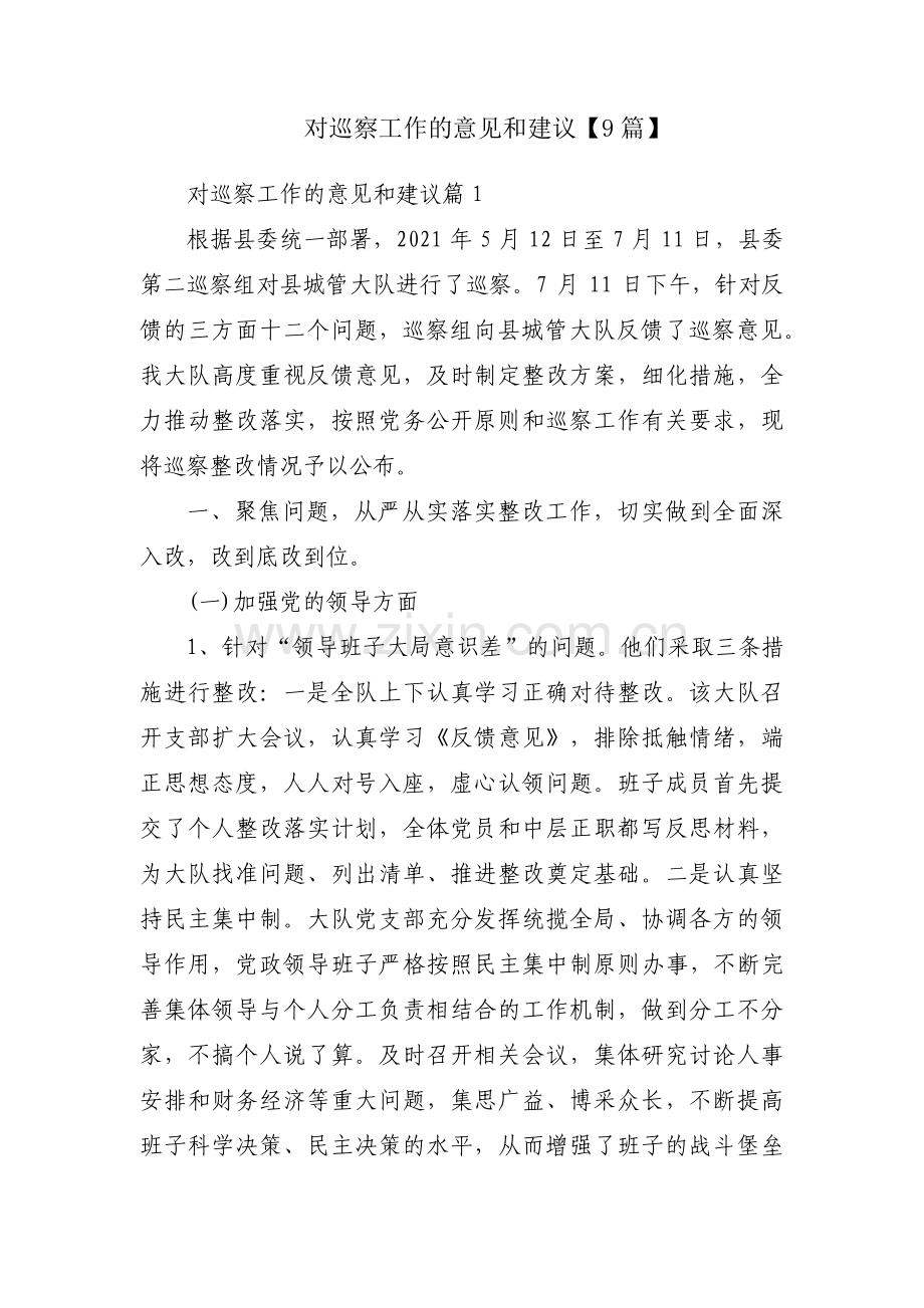 对巡察工作的意见和建议【9篇】.pdf_第1页