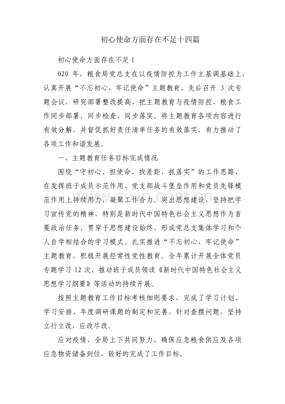 初心使命方面存在不足十四篇.pdf_第1页