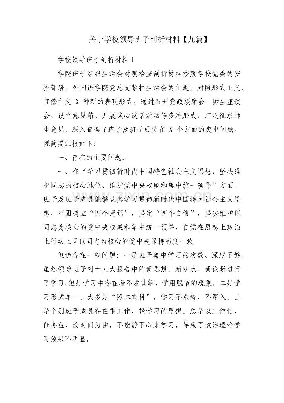 关于学校领导班子剖析材料【九篇】.pdf_第1页