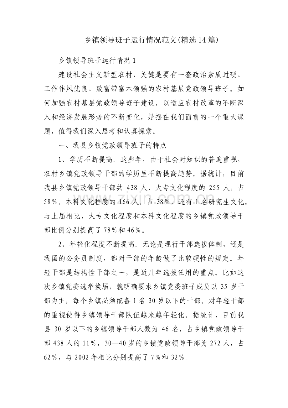 乡镇领导班子运行情况范文(14篇).pdf_第1页