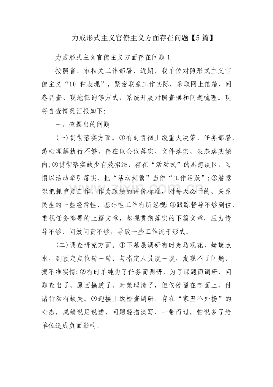 力戒形式主义官僚主义方面存在问题【5篇】.pdf_第1页