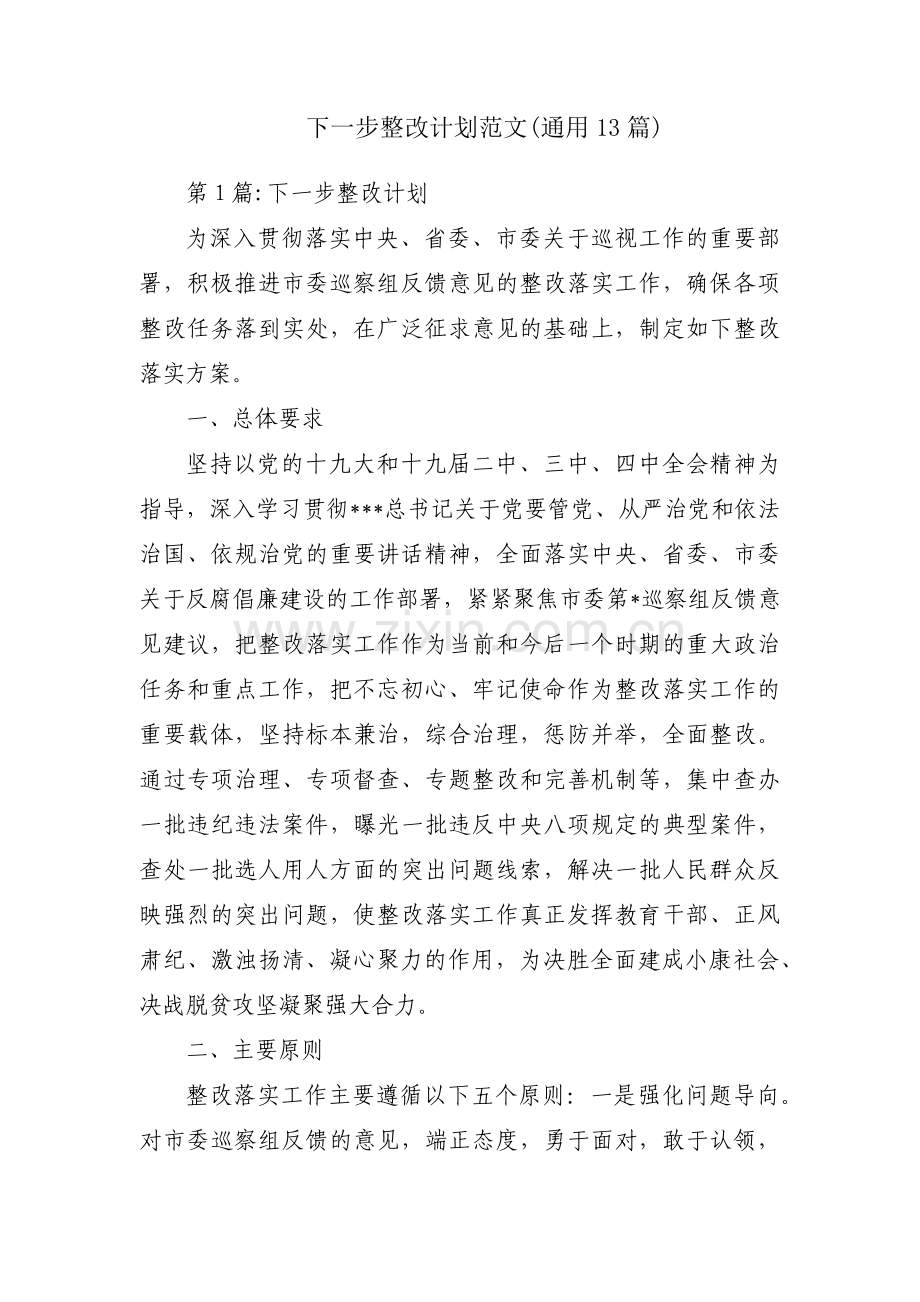 下一步整改计划范文(通用13篇).pdf_第1页