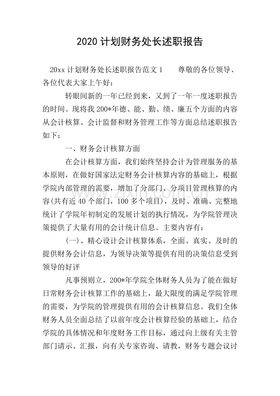 2020计划财务处长述职报告.doc_第1页