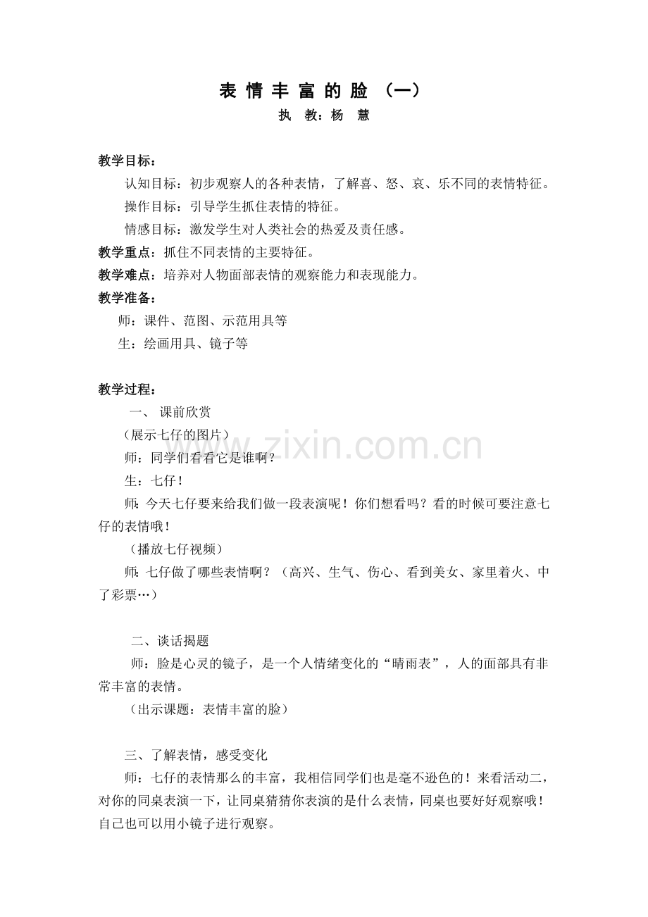 表情丰富的脸教案.doc_第1页