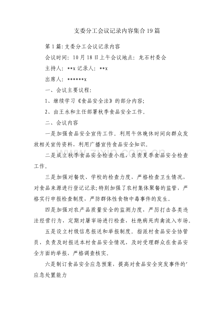支委分工会议记录内容集合19篇.pdf_第1页