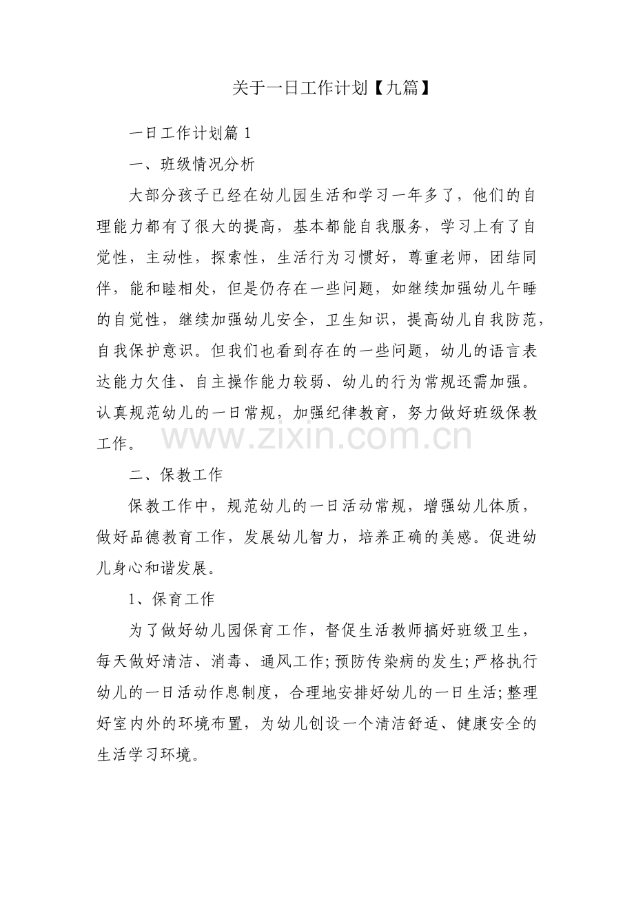 关于一日工作计划【九篇】.pdf_第1页