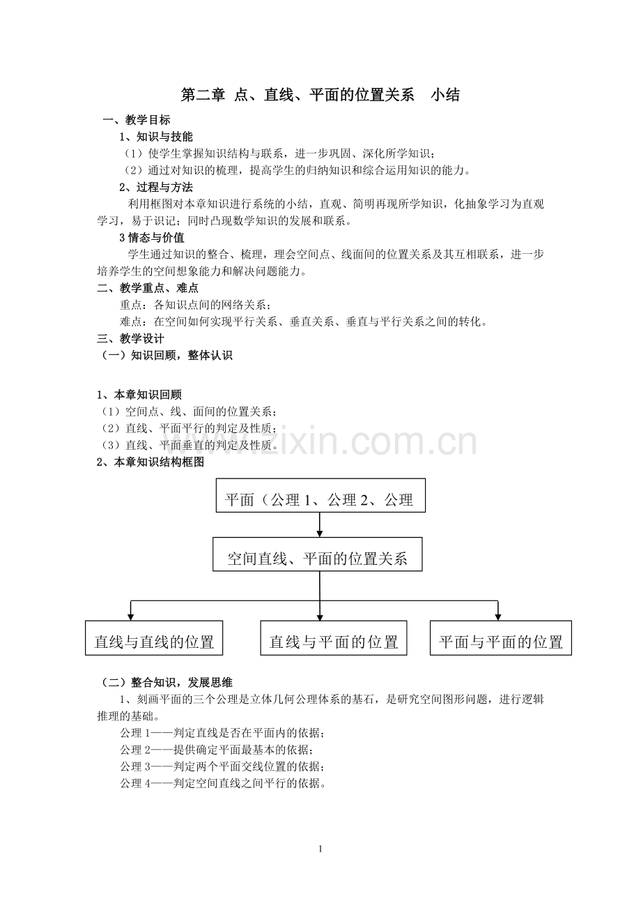 第二章点、直线、平面的位置关系小结(教案）.doc_第1页