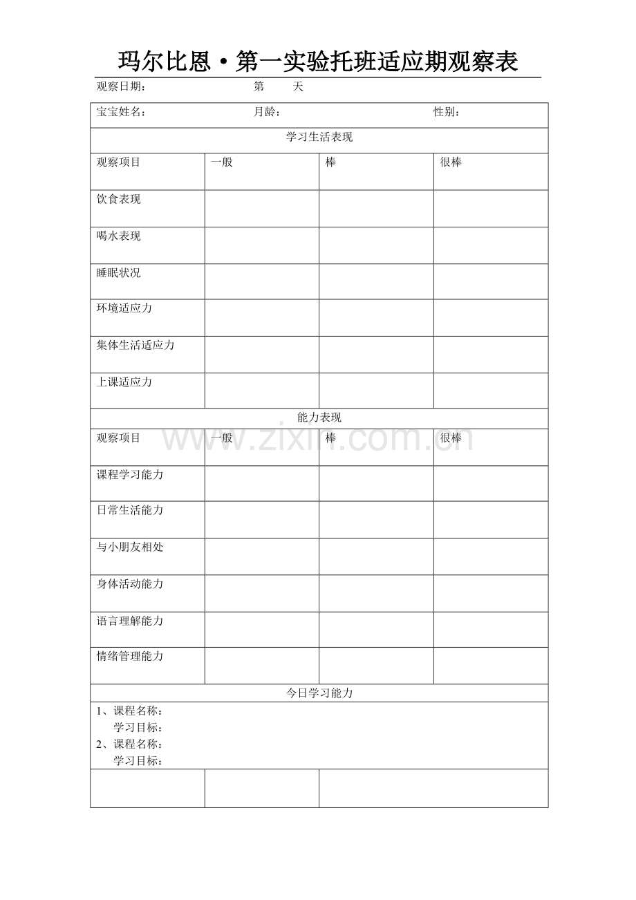 托班适应期观察表.doc_第1页