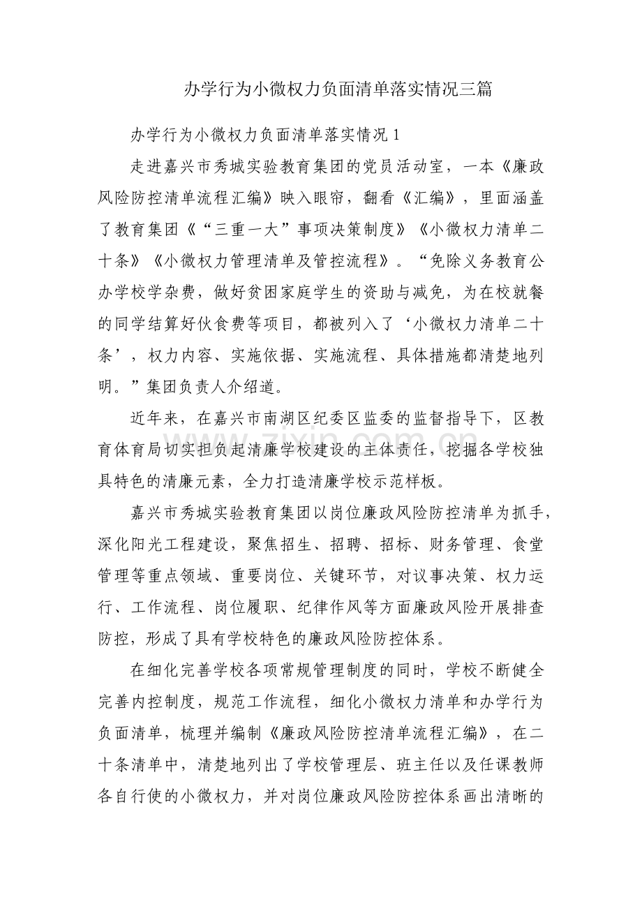 办学行为小微权力负面清单落实情况三篇.pdf_第1页