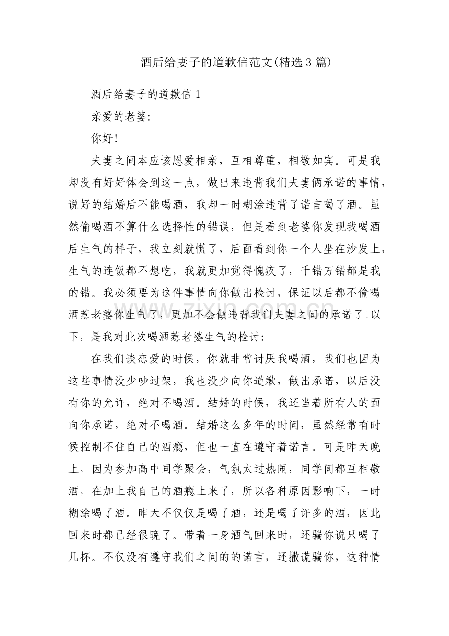 酒后给妻子的道歉信范文(3篇).pdf_第1页