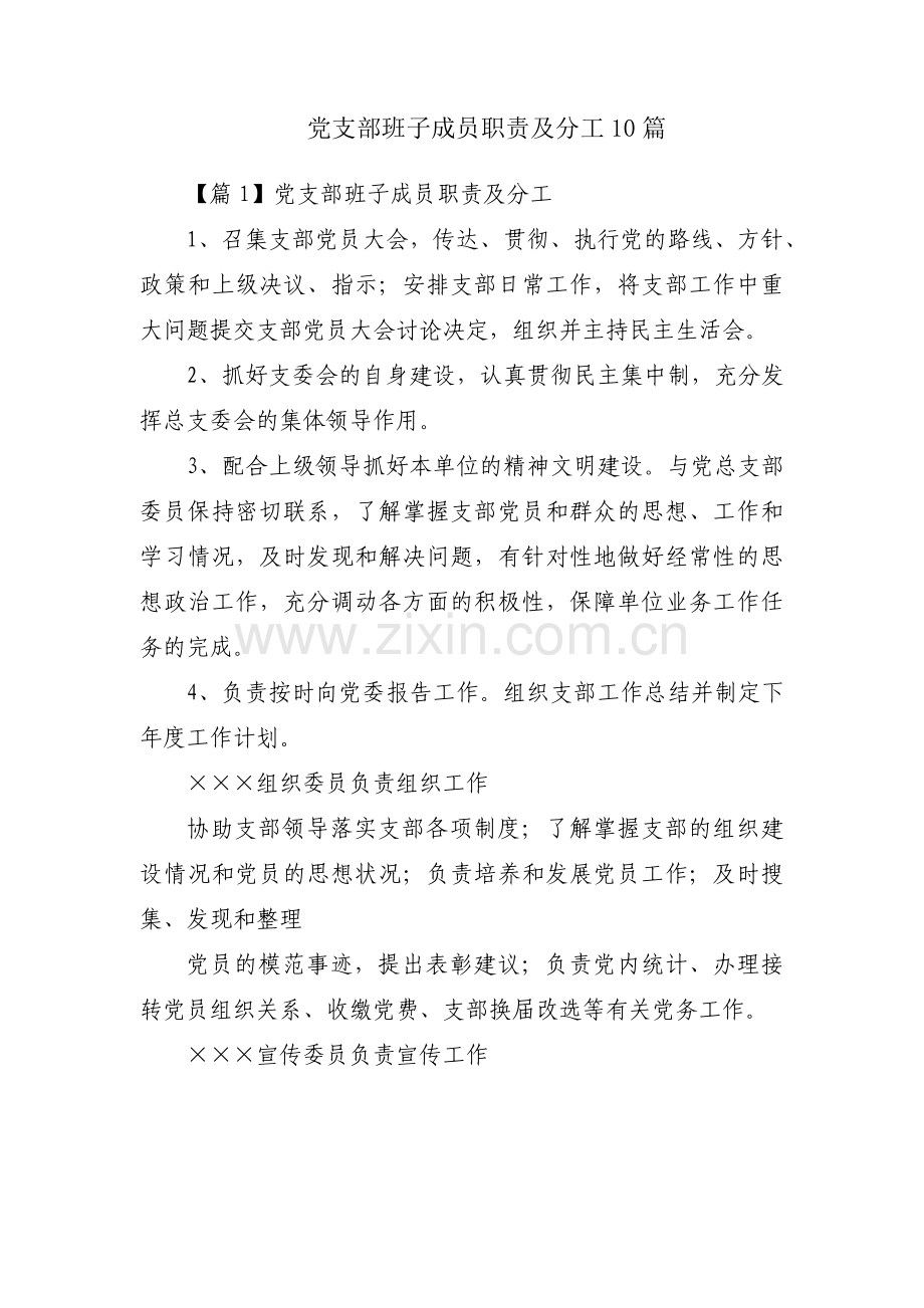 党支部班子成员职责及分工10篇.pdf_第1页