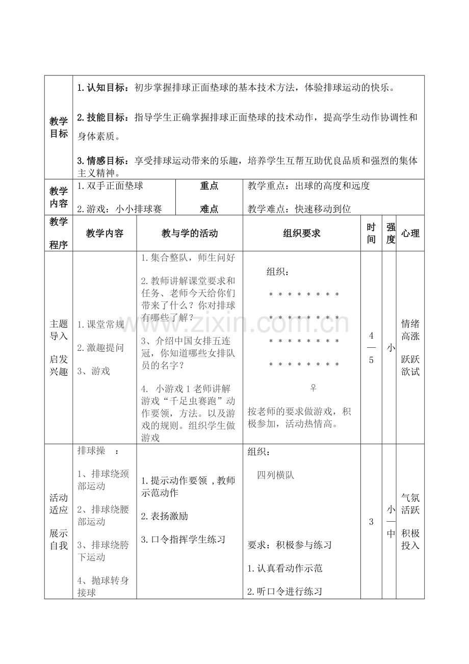 小学六年级排球正面垫球教学设计.doc_第2页