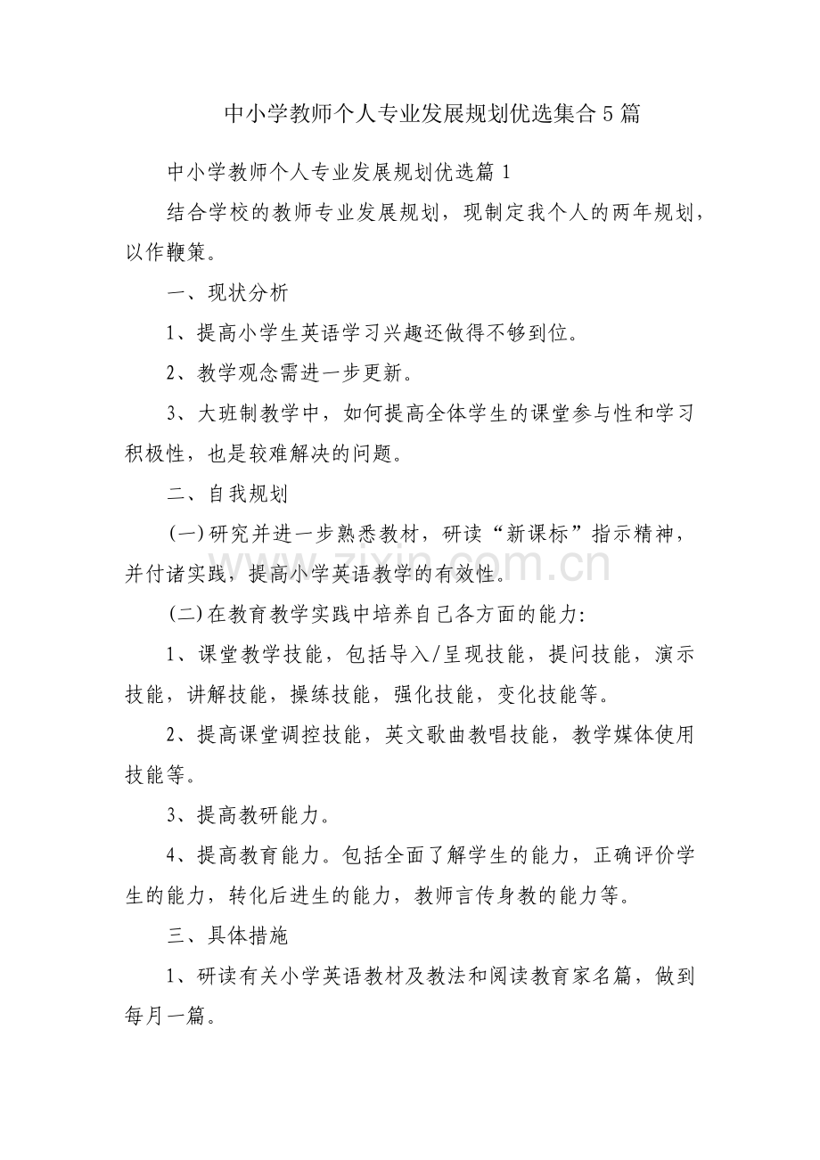 中小学教师个人专业发展规划优选集合5篇.pdf_第1页