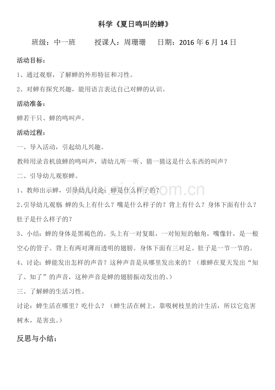 科学：《夏日鸣叫的蝉》x.docx_第1页