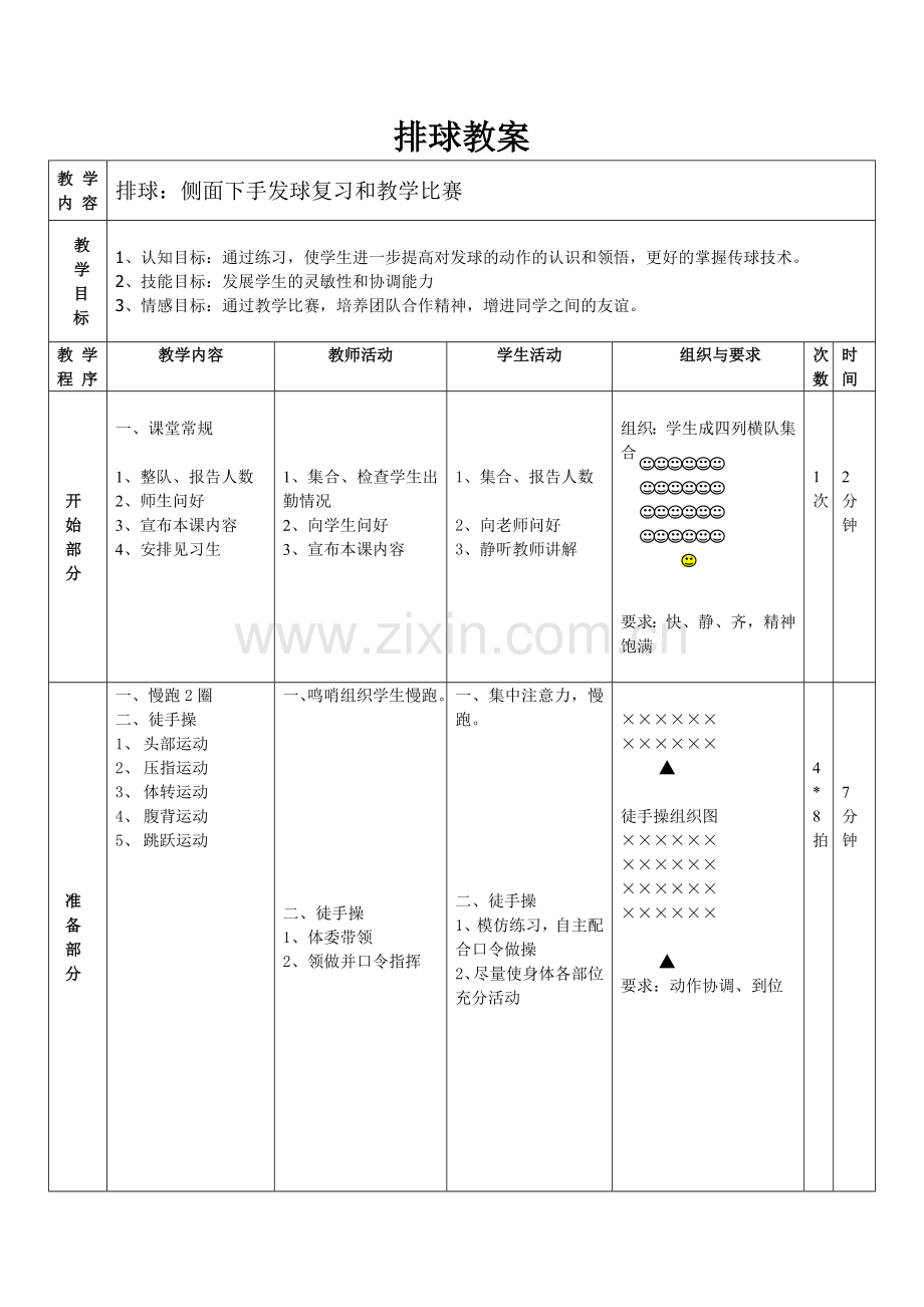 排球侧面下手发球和教学比赛教案.doc_第1页