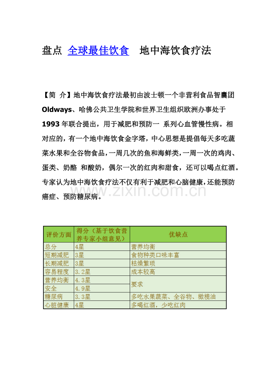 盘点 全球最佳饮食地中海饮食疗法.docx_第1页