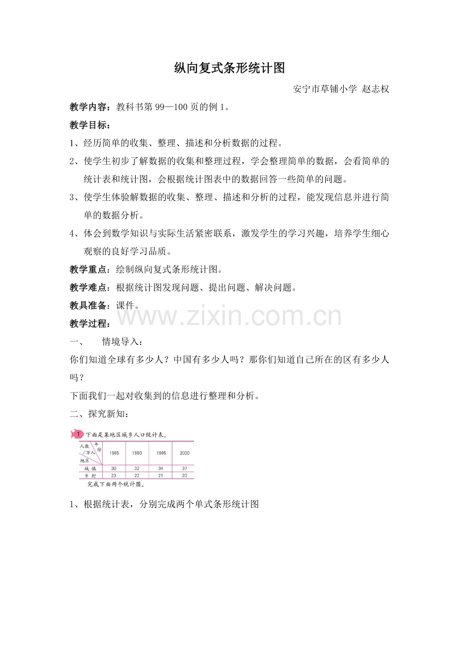 人教小学数学四年级人教版小学四年级下册数学复式条形统计图教学设计.doc_第1页