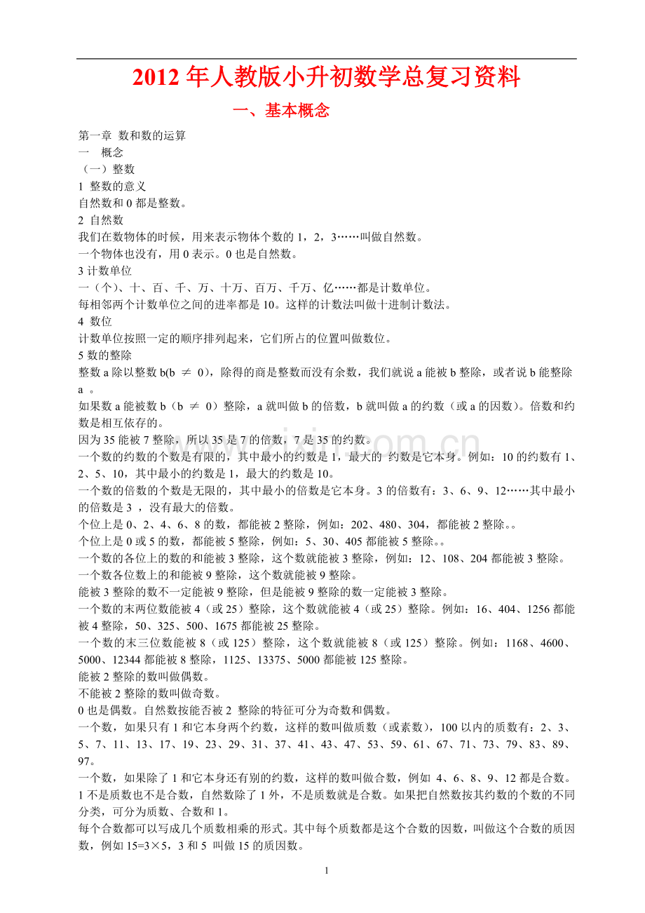 人教版小升初数学总复习资料.doc_第1页