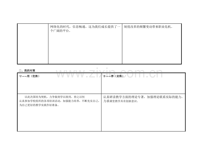 任务表单：安徽芜湖罗卉个人自我诊断SWOT分析表.doc_第2页